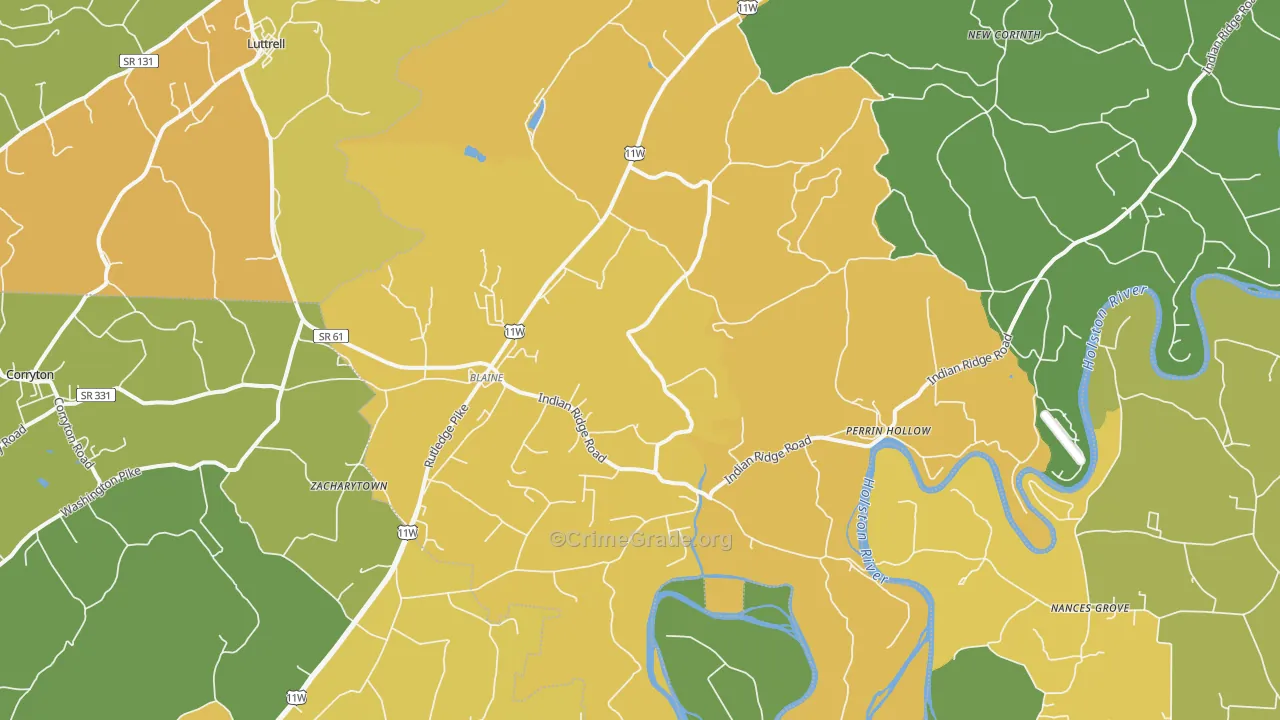 Blaine, TN Map of Theft Rates