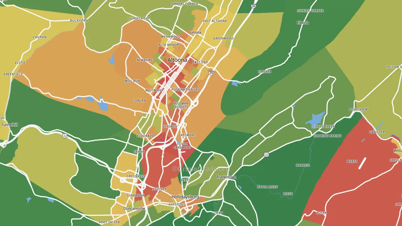 Blair County, PA Map of Theft Rates