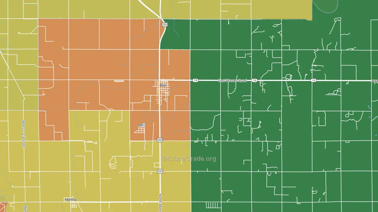 Blair, OK Map of Theft Rates