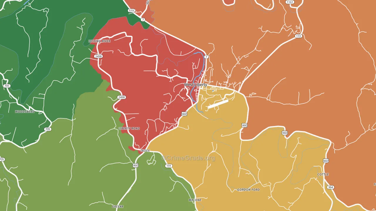Blairs Mill, KY Map of Theft Rates