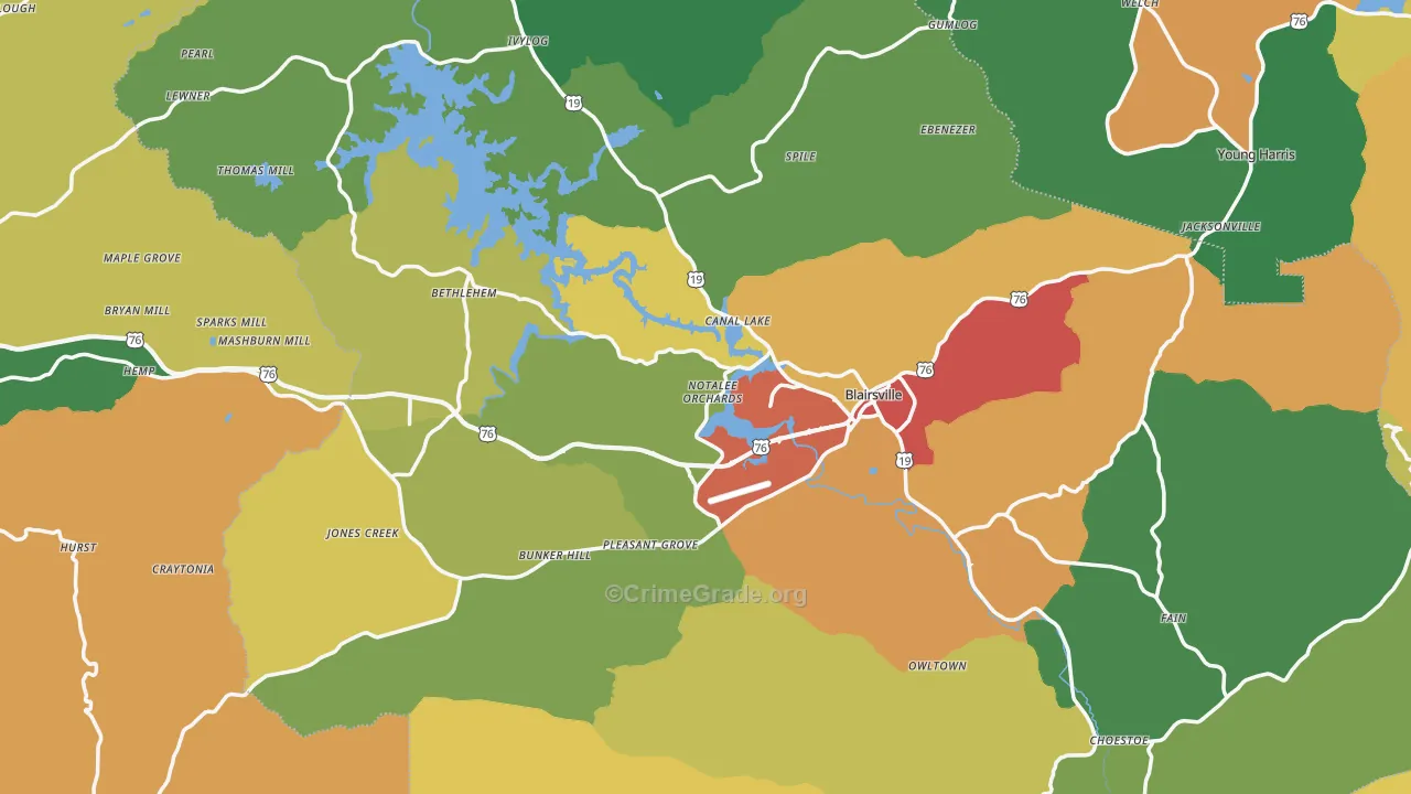 Blairsville, GA Map of Theft Rates
