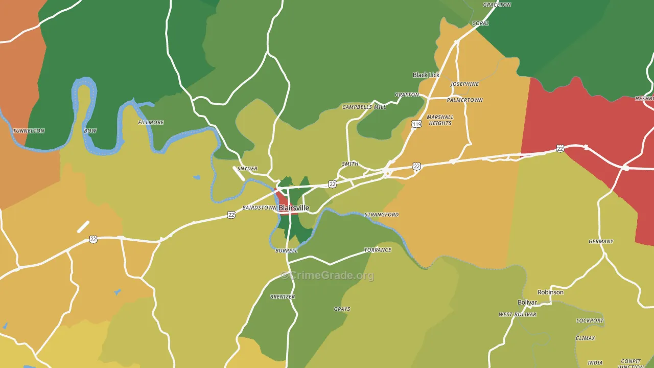 Blairsville, PA Map of Theft Rates