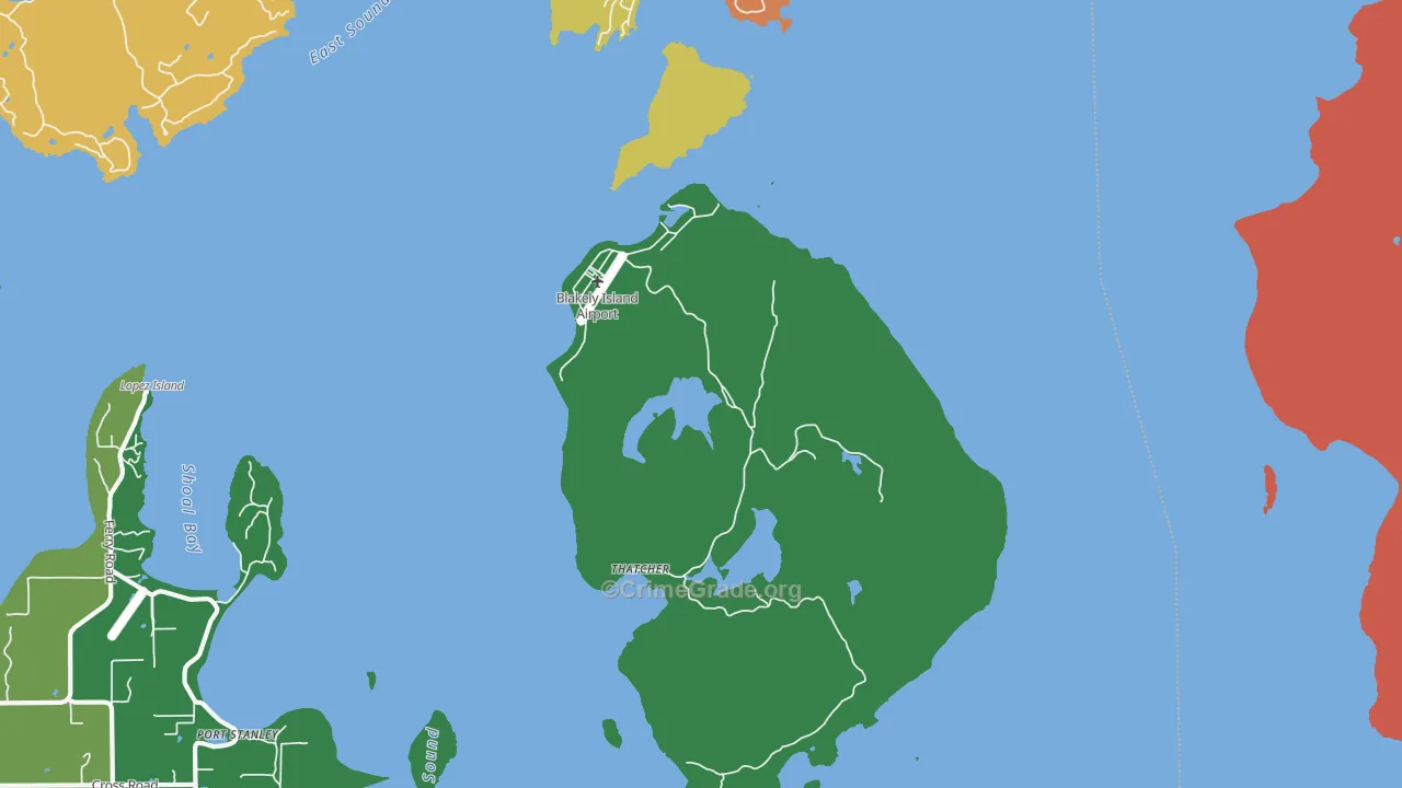 Blakely Island, WA Map of Theft Rates
