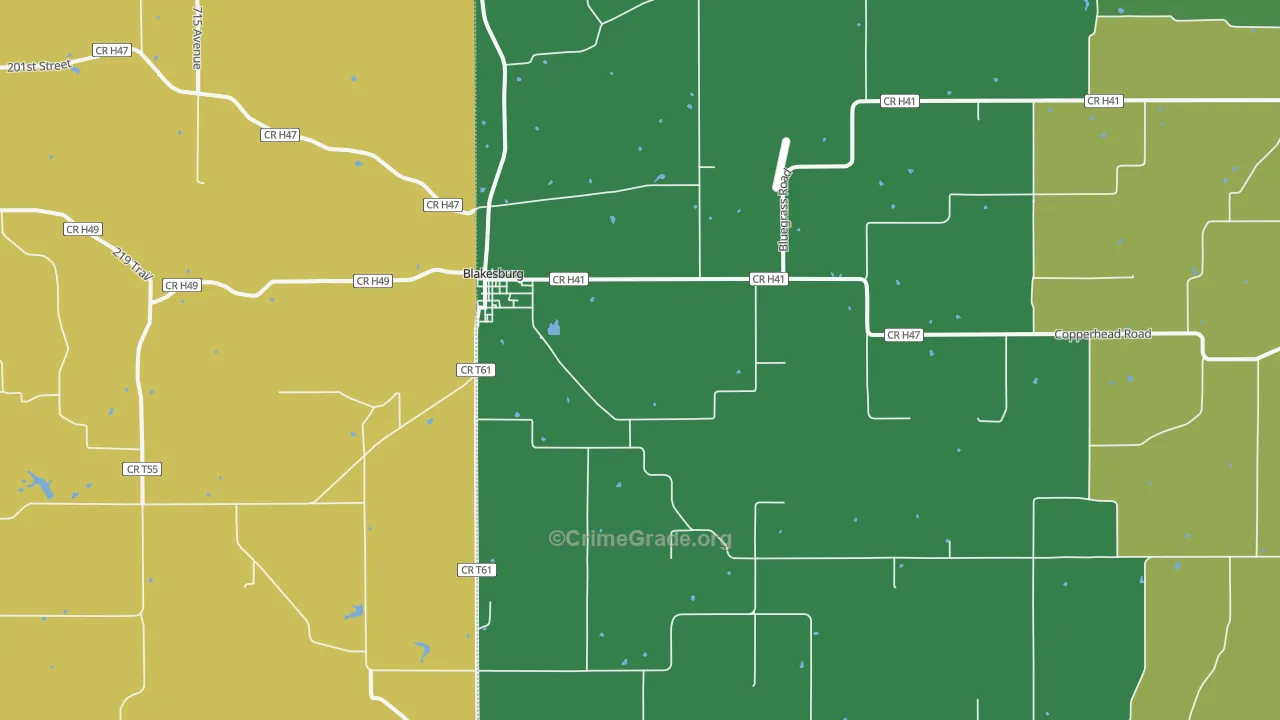 Blakesburg, IA Map of Theft Rates