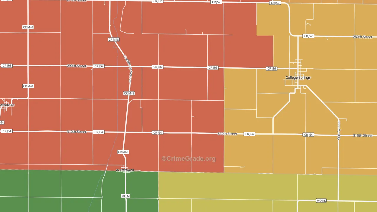 Blanchard, IA Map of Theft Rates
