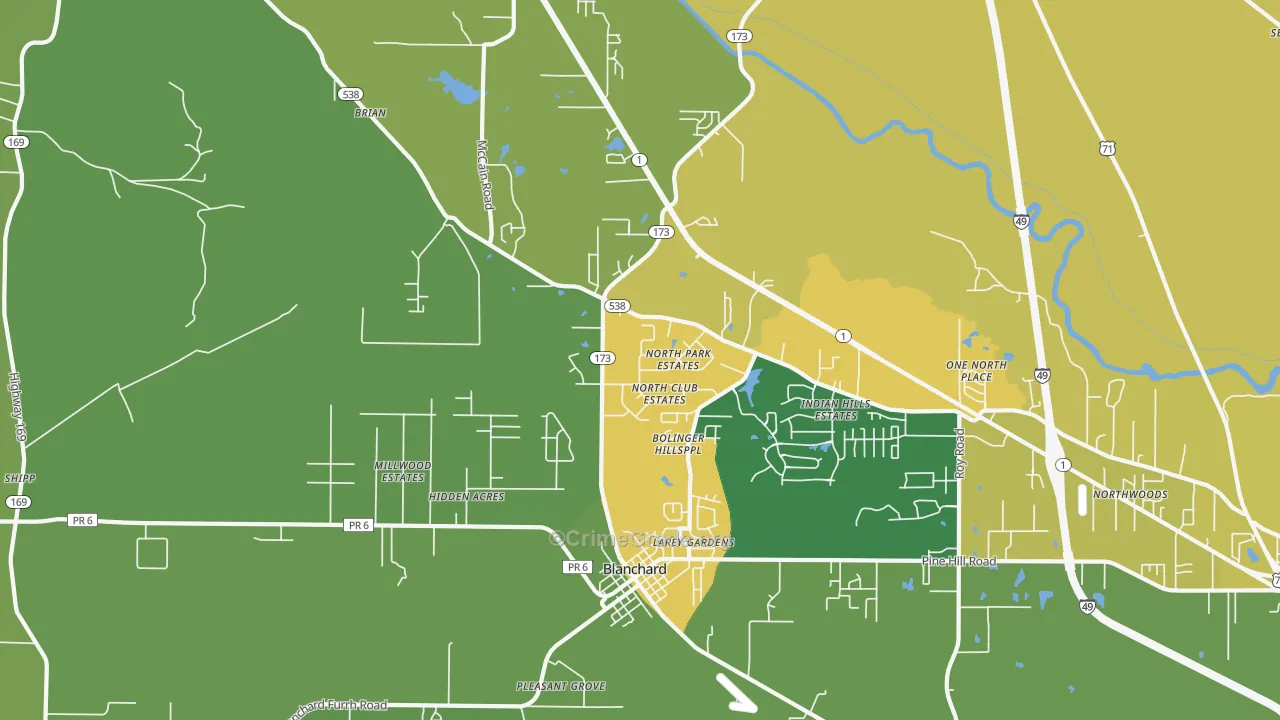 Blanchard, LA Map of Theft Rates