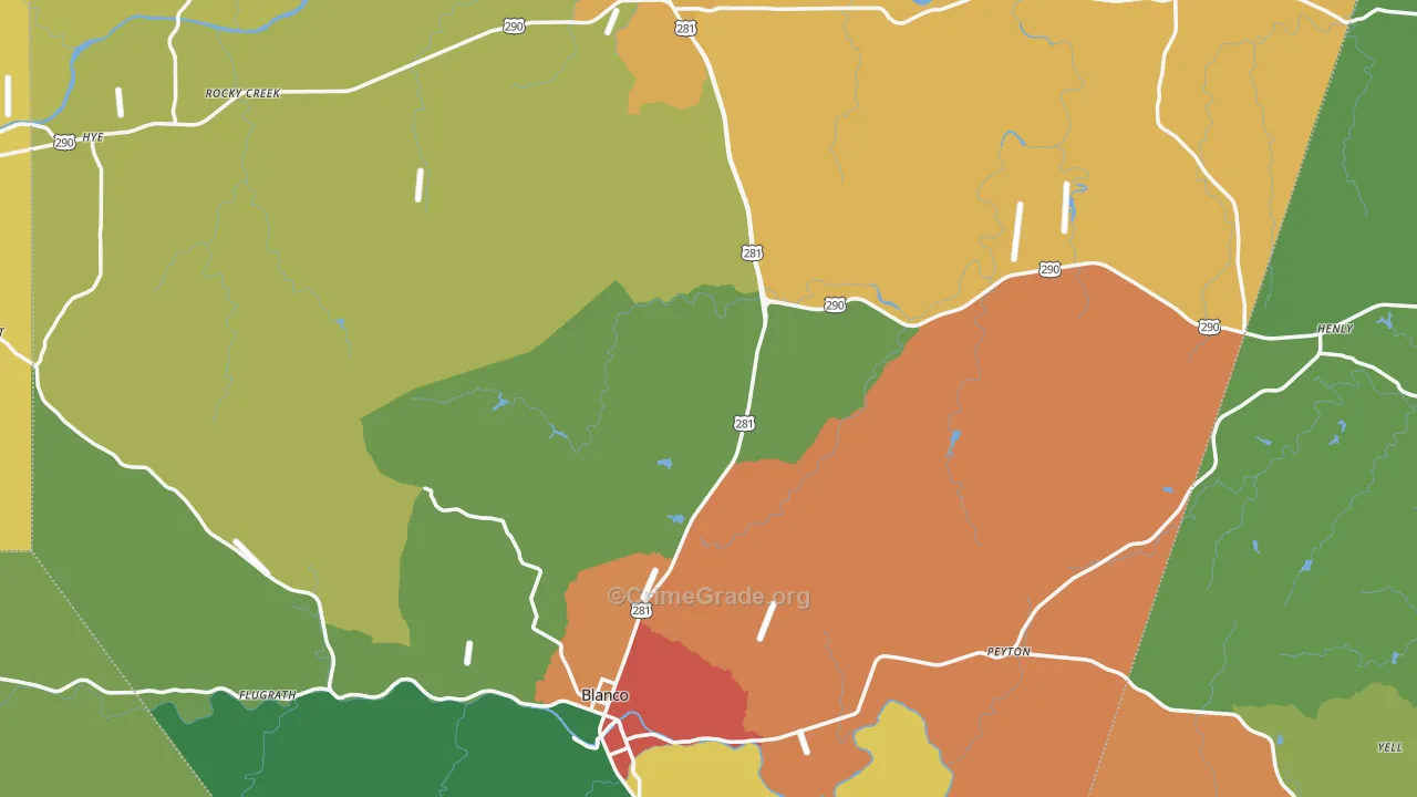 Blanco County, TX Map of Theft Rates