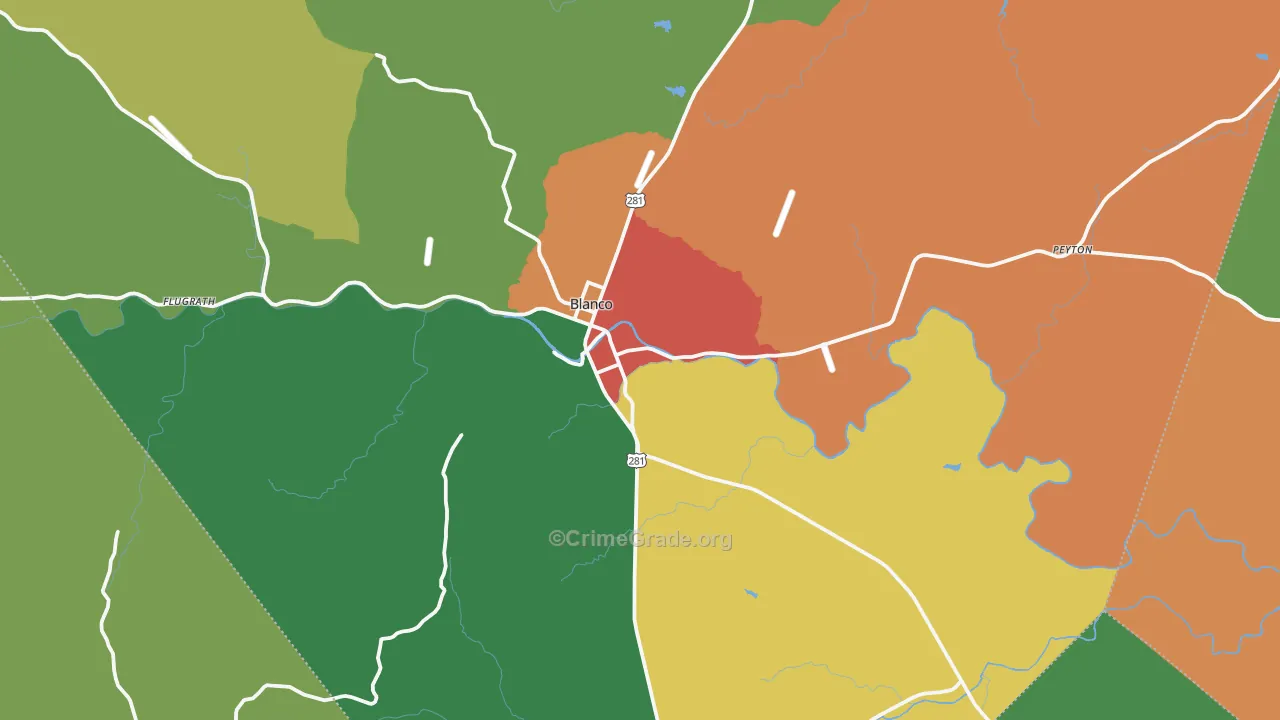 Blanco, TX Map of Theft Rates