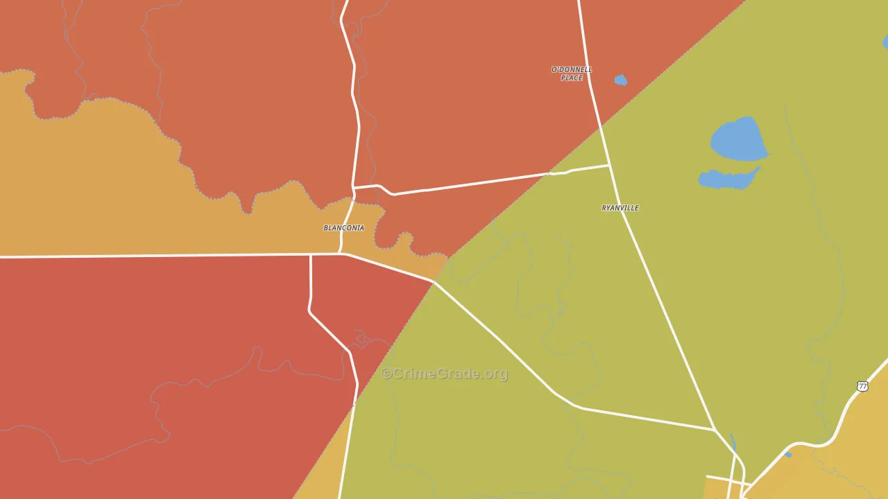 Blanconia, TX Map of Theft Rates