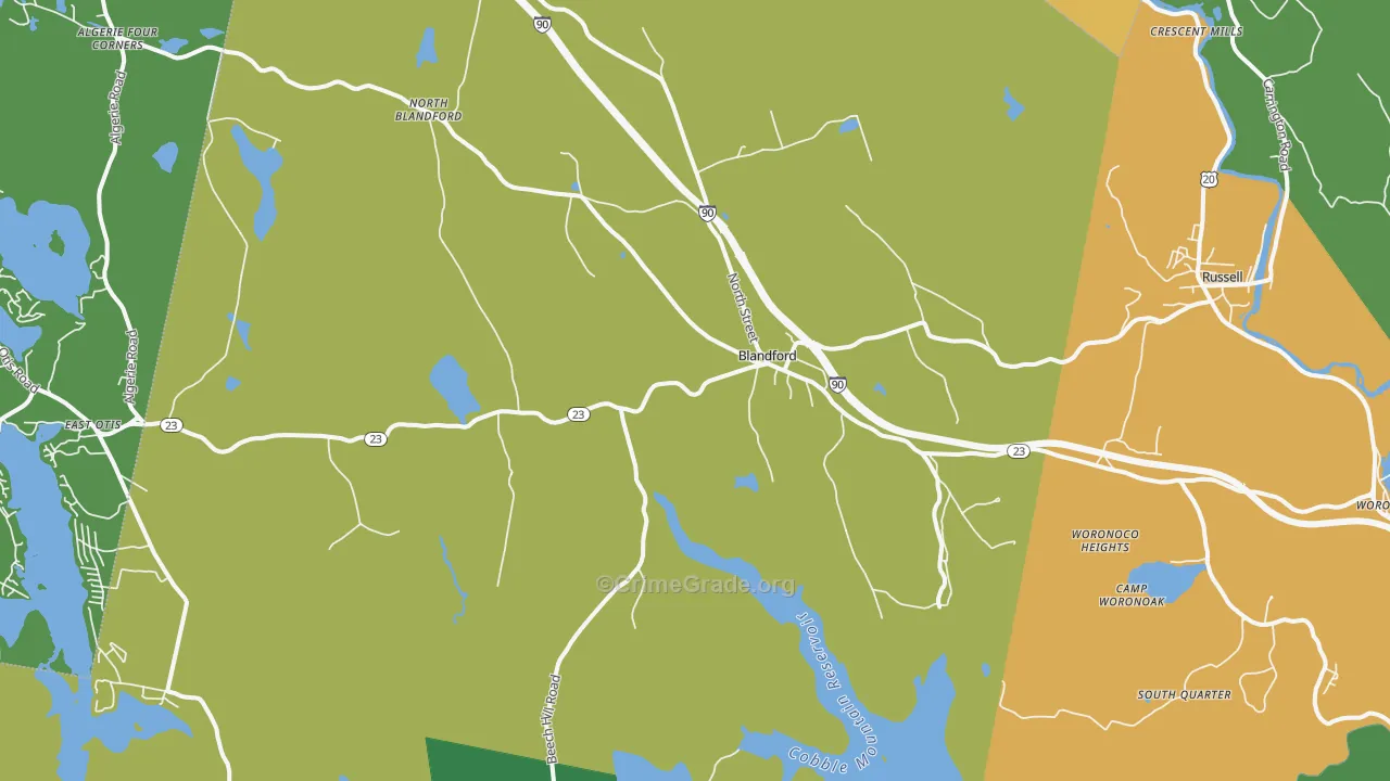 Blandford, MA Map of Theft Rates