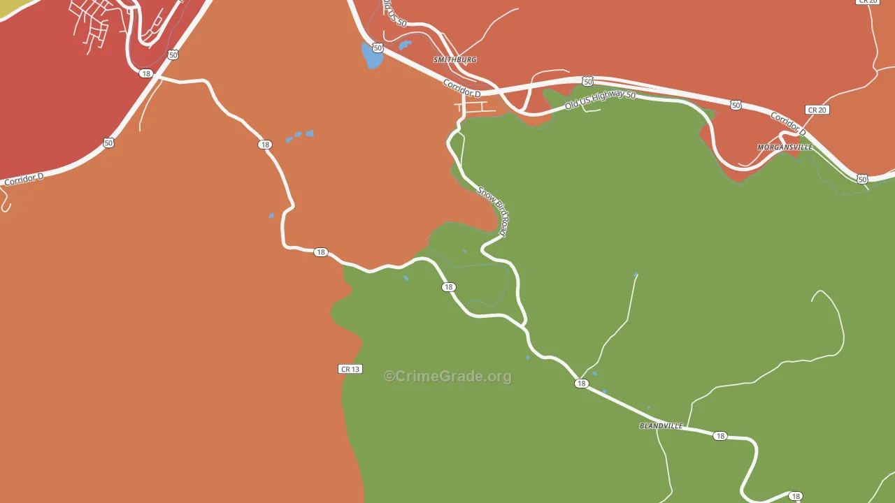 Blandville, WV Map of Theft Rates