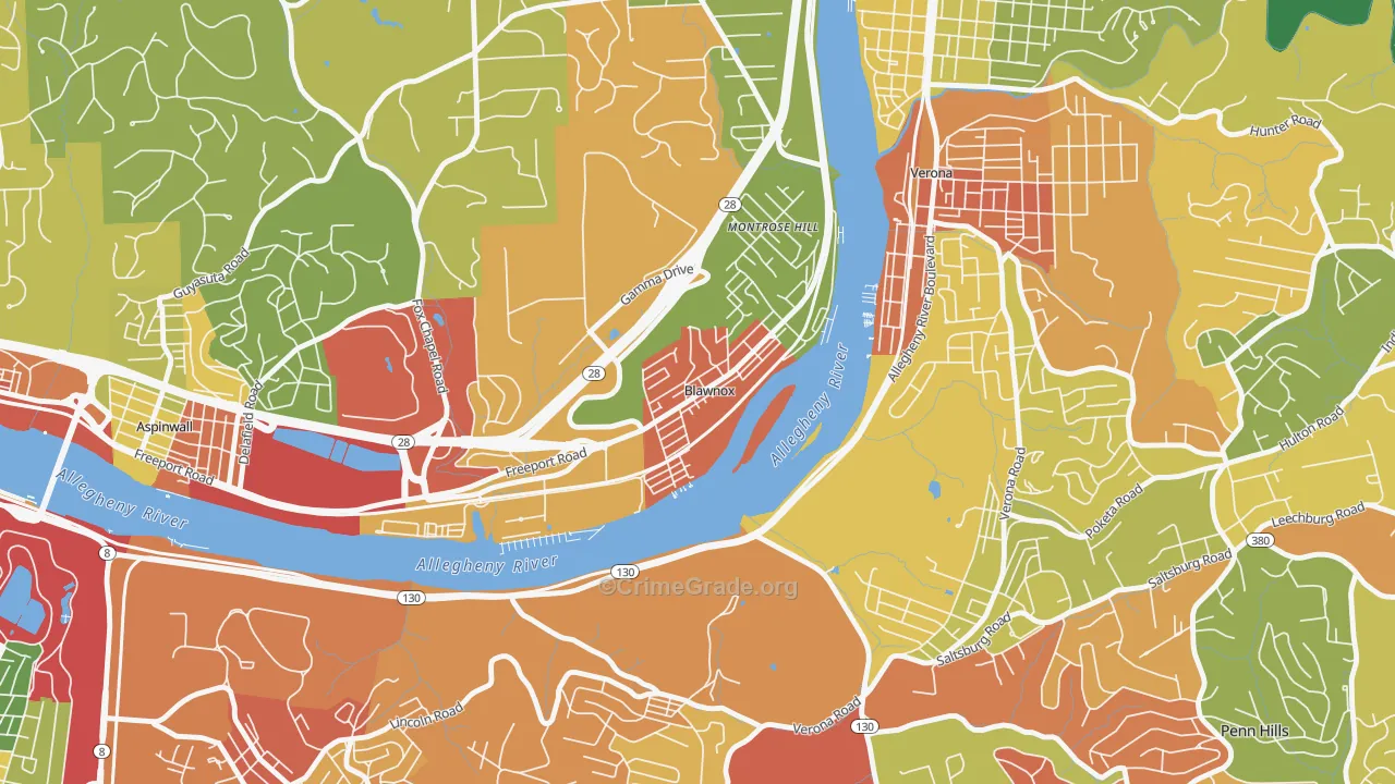 Blawnox, PA Map of Theft Rates