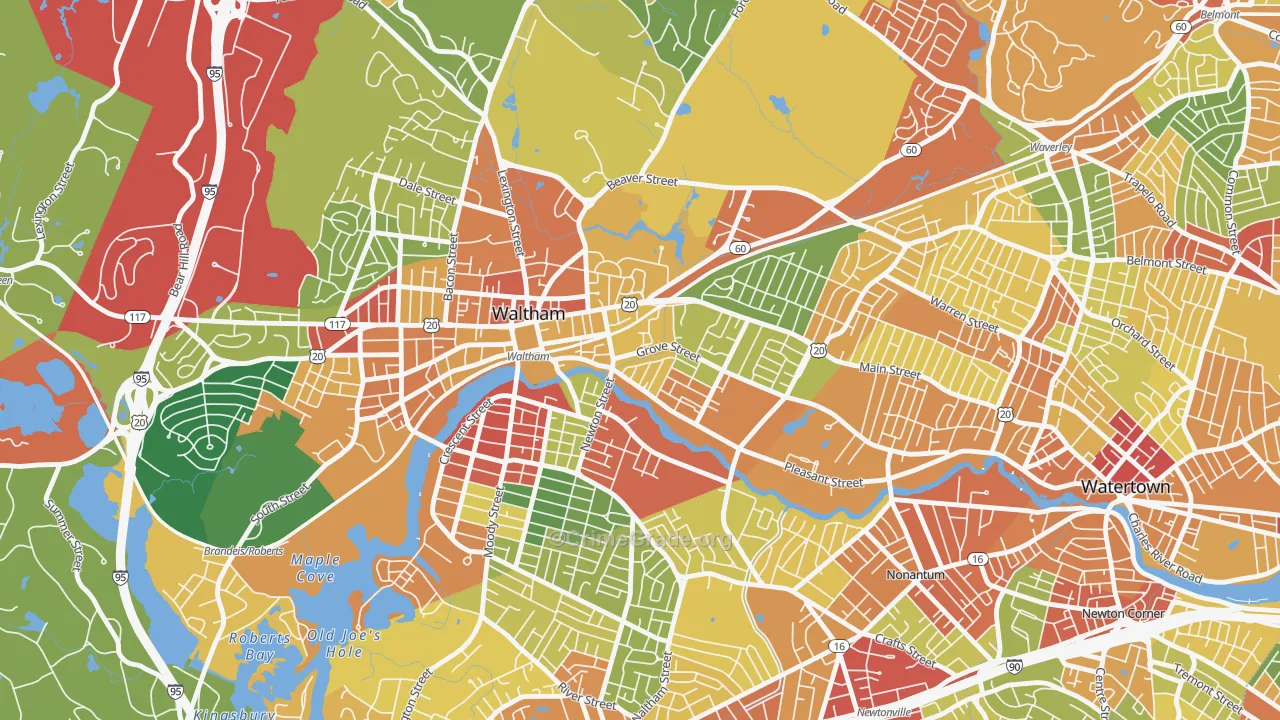 Bleachery, Waltham, MA Map of Theft Rates