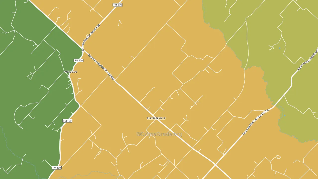 Bleiblerville, TX Map of Theft Rates