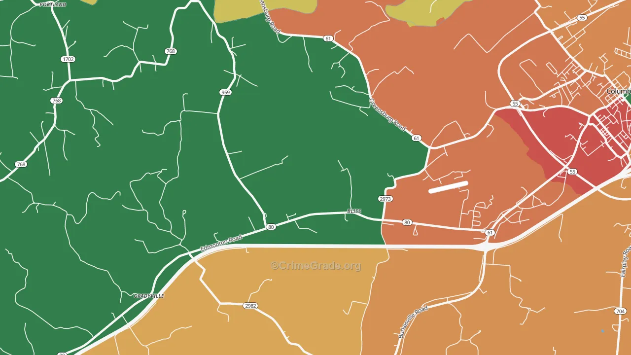 Bliss, KY Map of Theft Rates