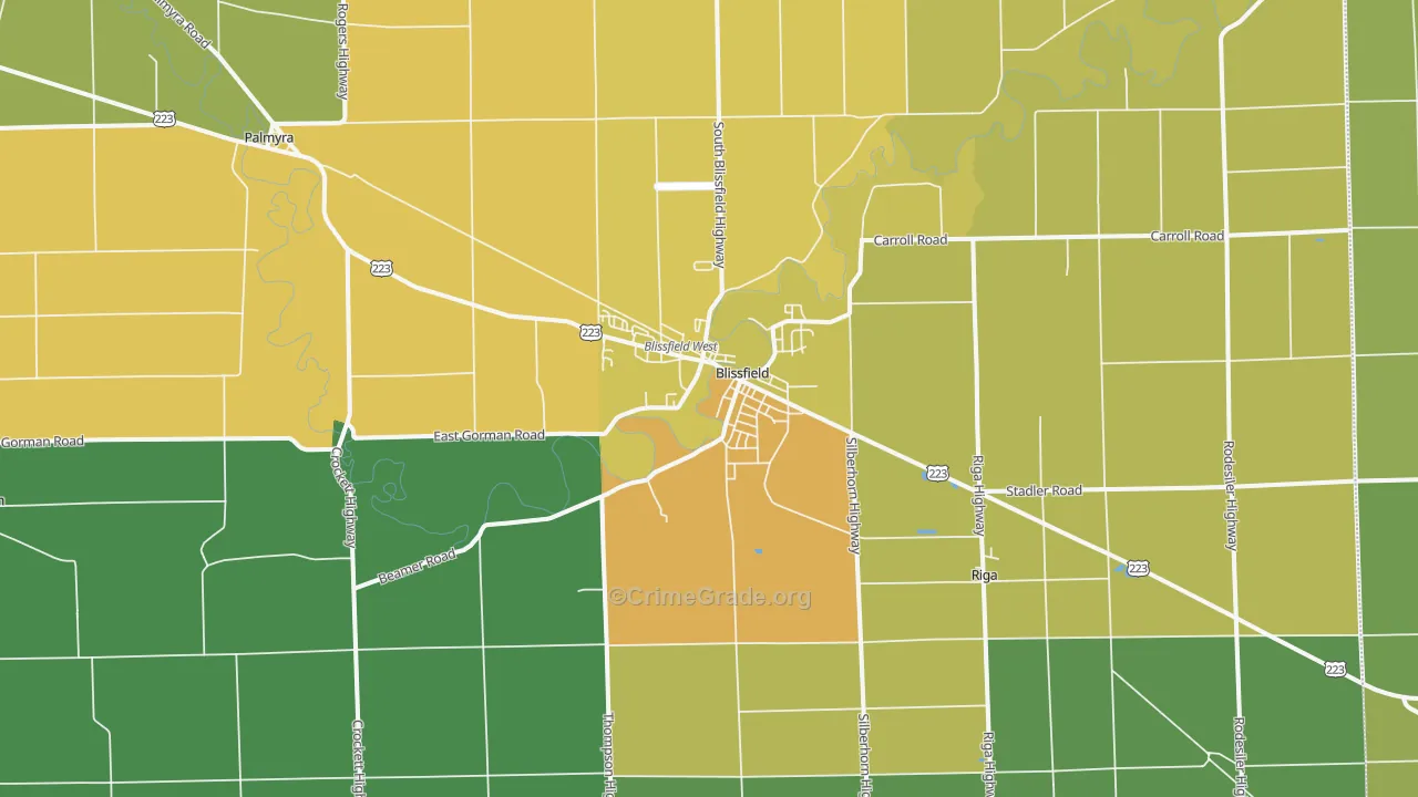 Blissfield, MI Map of Theft Rates