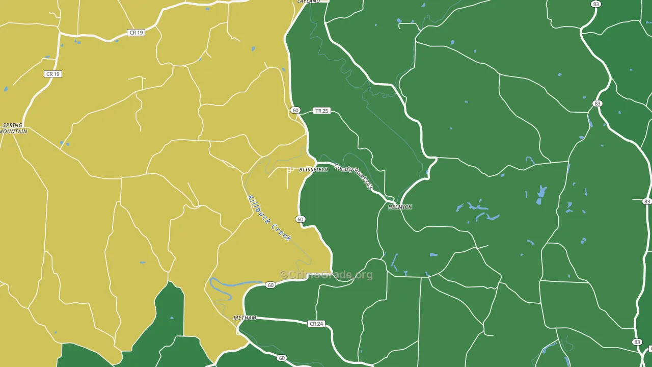 Blissfield, OH Map of Theft Rates