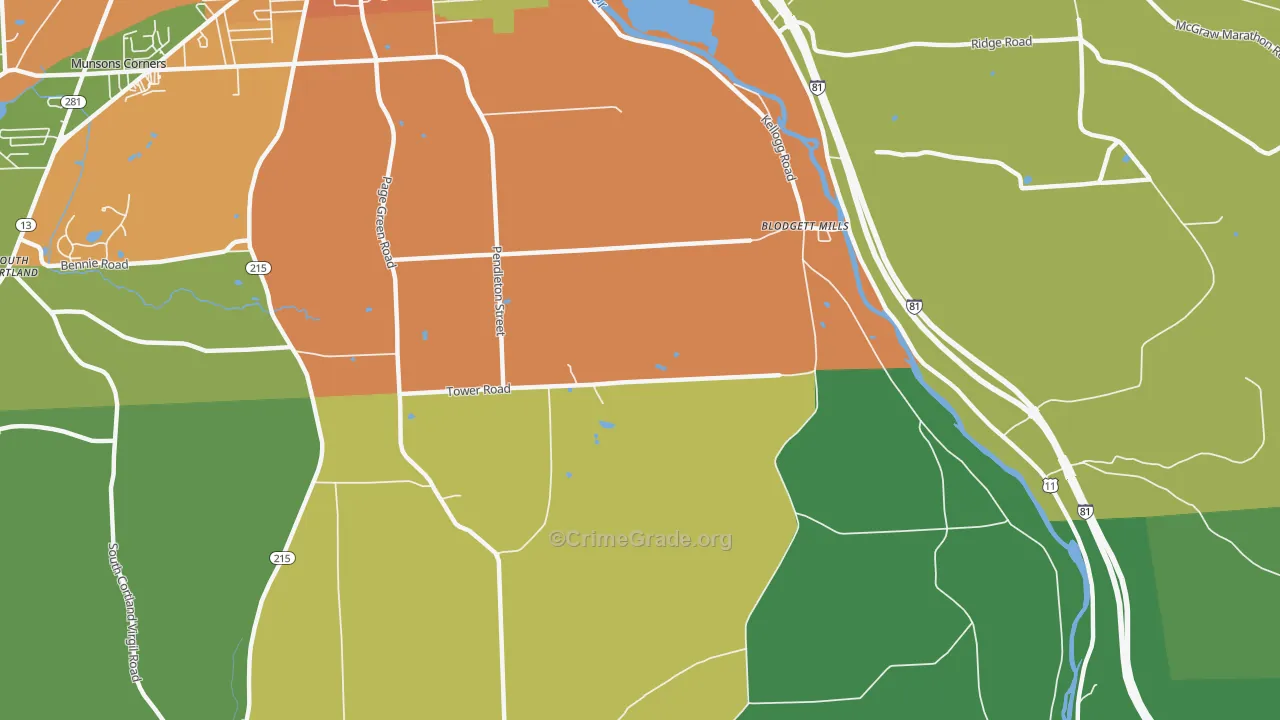 Blodgett Mills, NY Map of Theft Rates