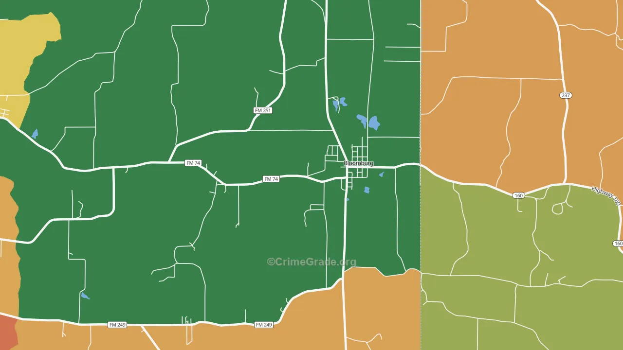 Bloomburg, TX Map of Theft Rates