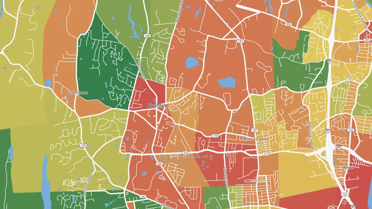 Bloomfield, CT Map of Theft Rates