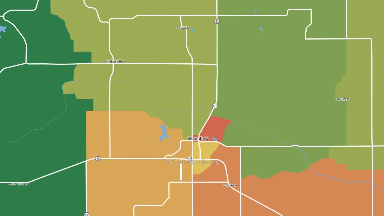 Bloomfield, IA Map of Theft Rates