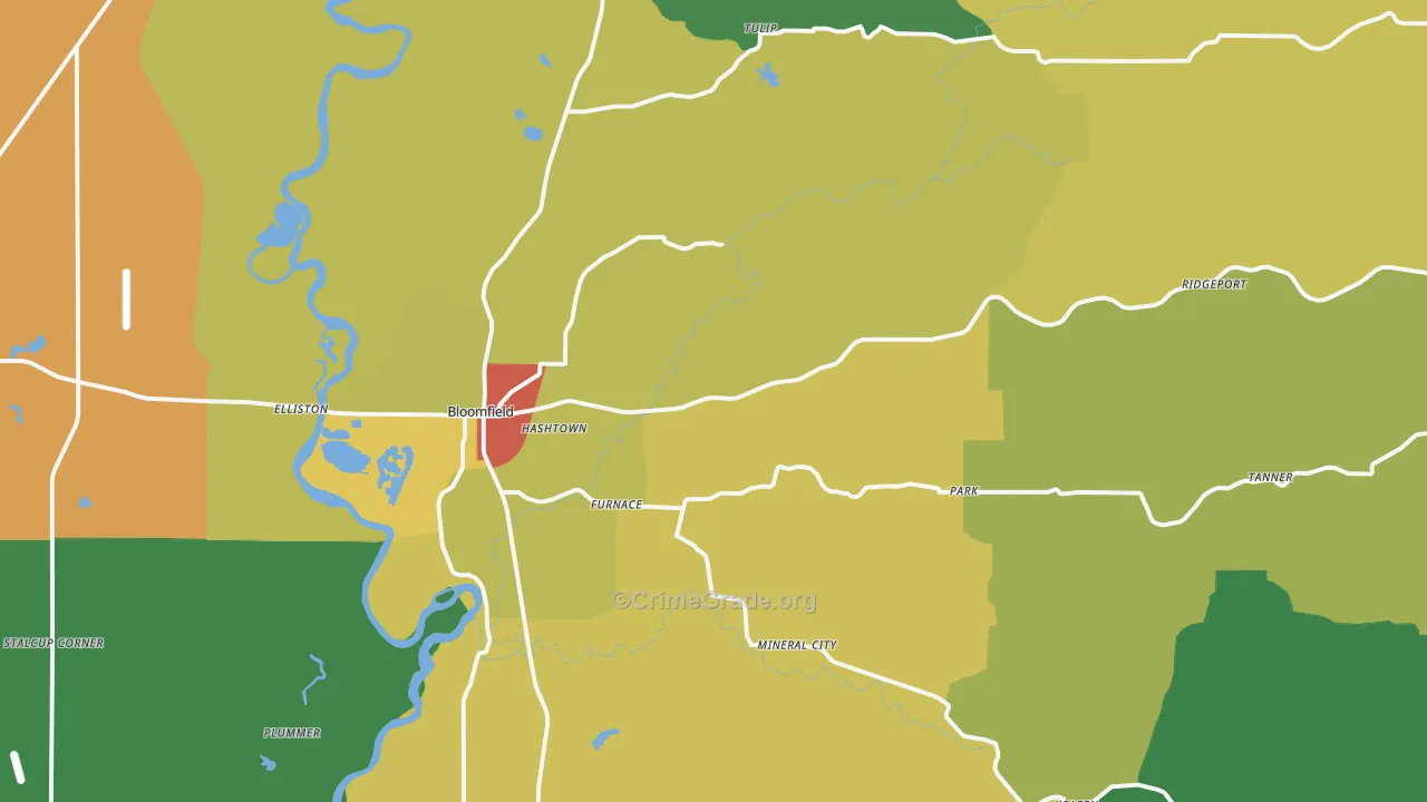 Bloomfield, IN Map of Theft Rates