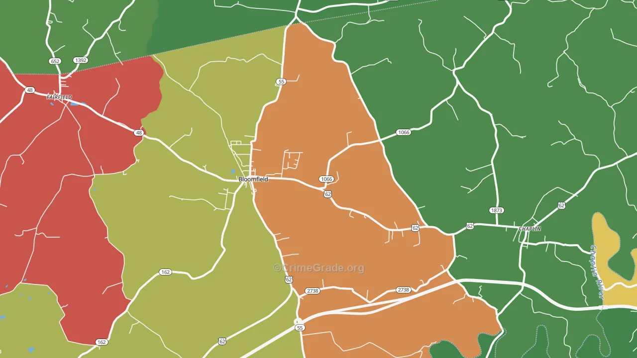 Bloomfield, KY Map of Theft Rates