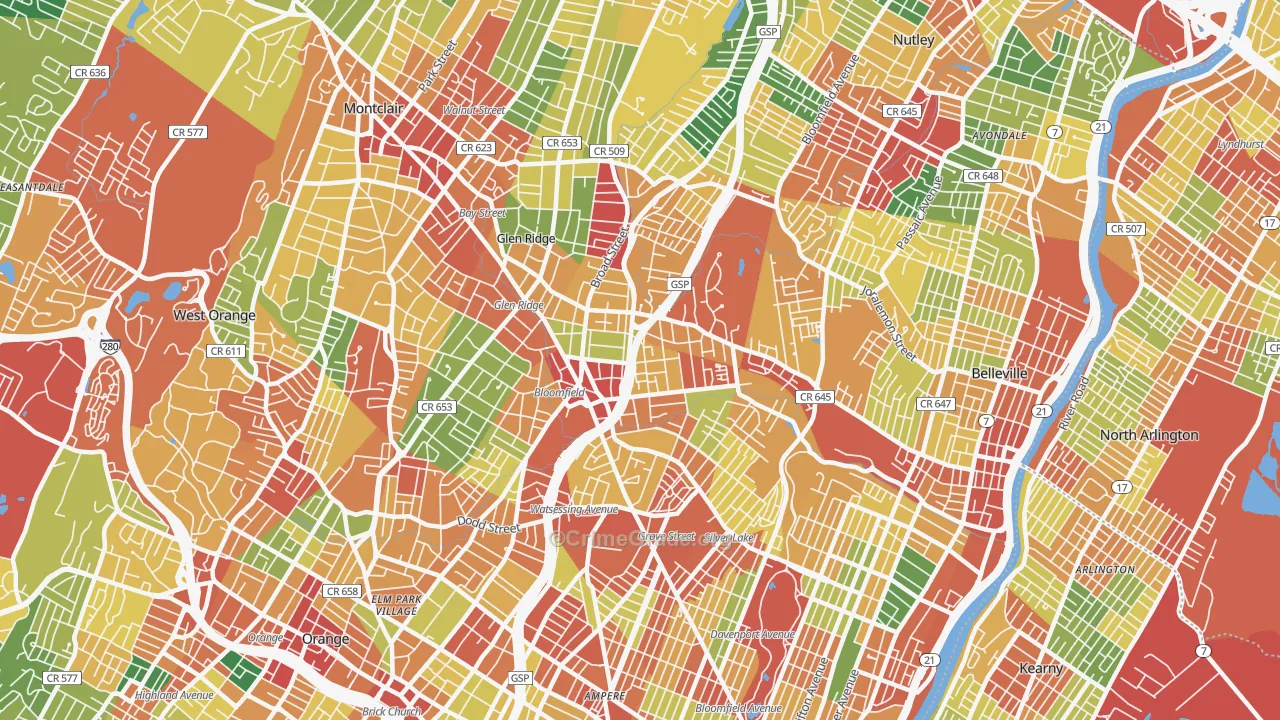 Bloomfield, NJ Map of Theft Rates
