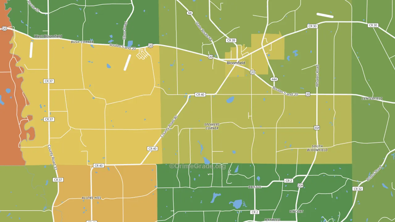 Bloomfield, NY Map of Theft Rates