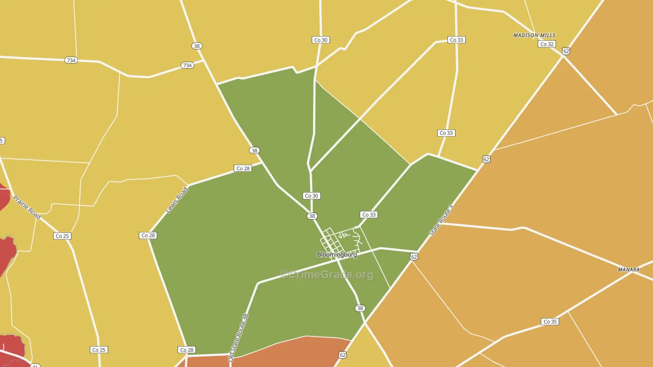 Bloomingburg, OH Map of Theft Rates