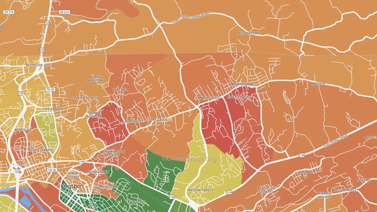 Bloomingdale, TN Map of Theft Rates
