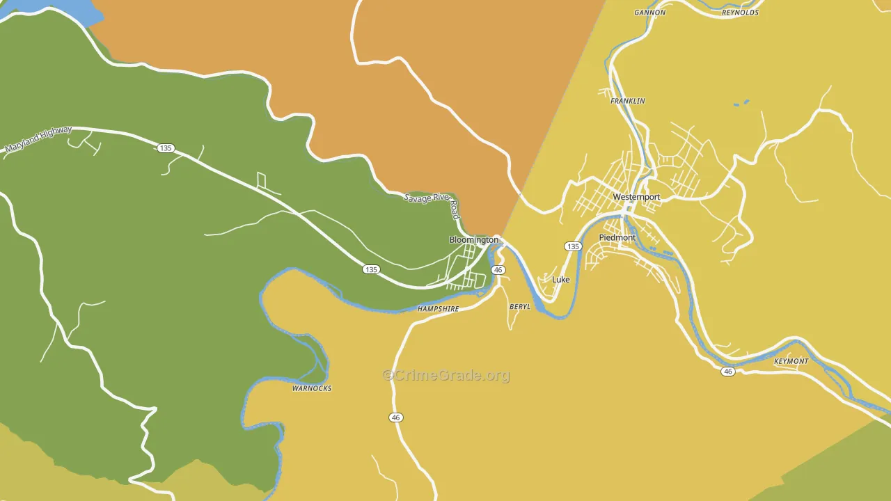 Bloomington, MD Map of Theft Rates