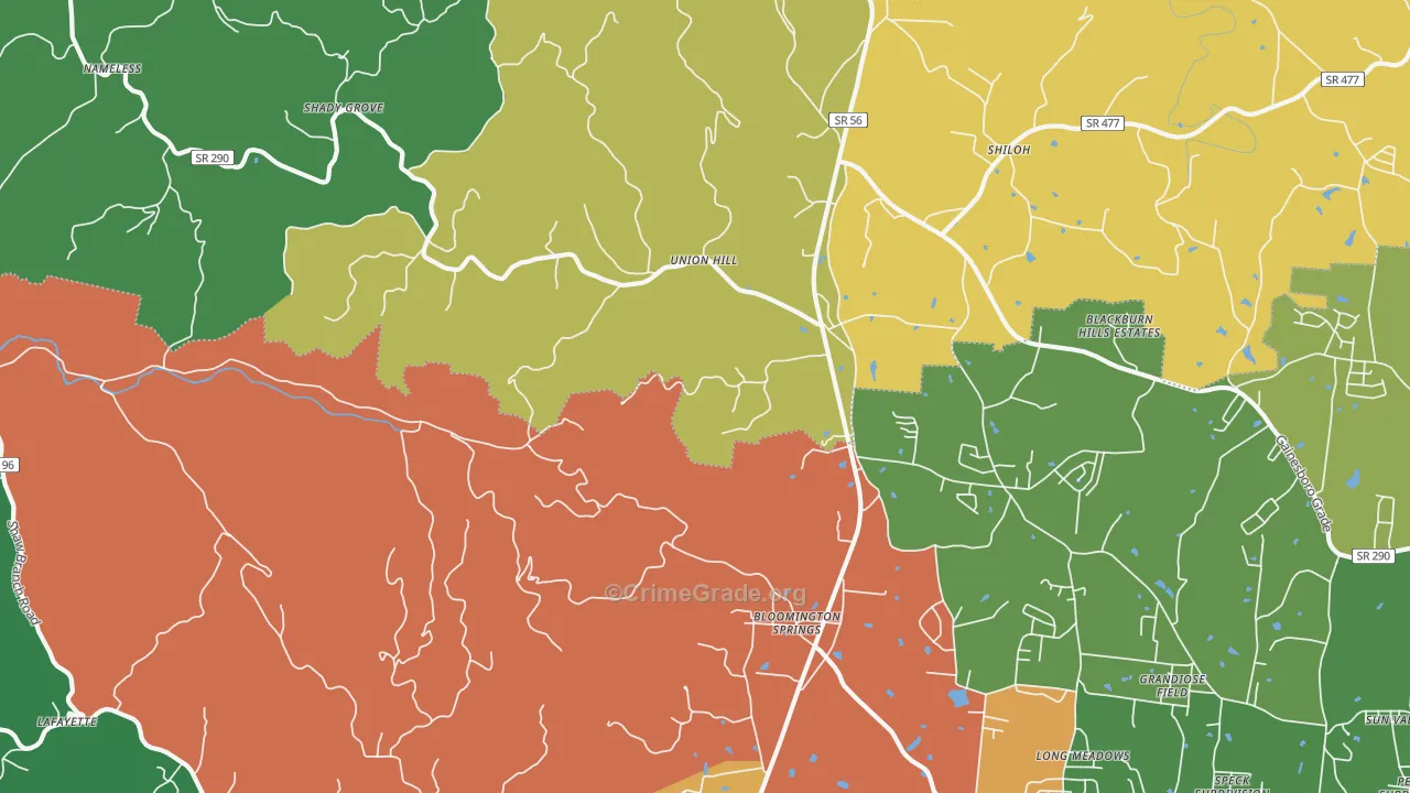 Bloomington Springs, TN Map of Theft Rates