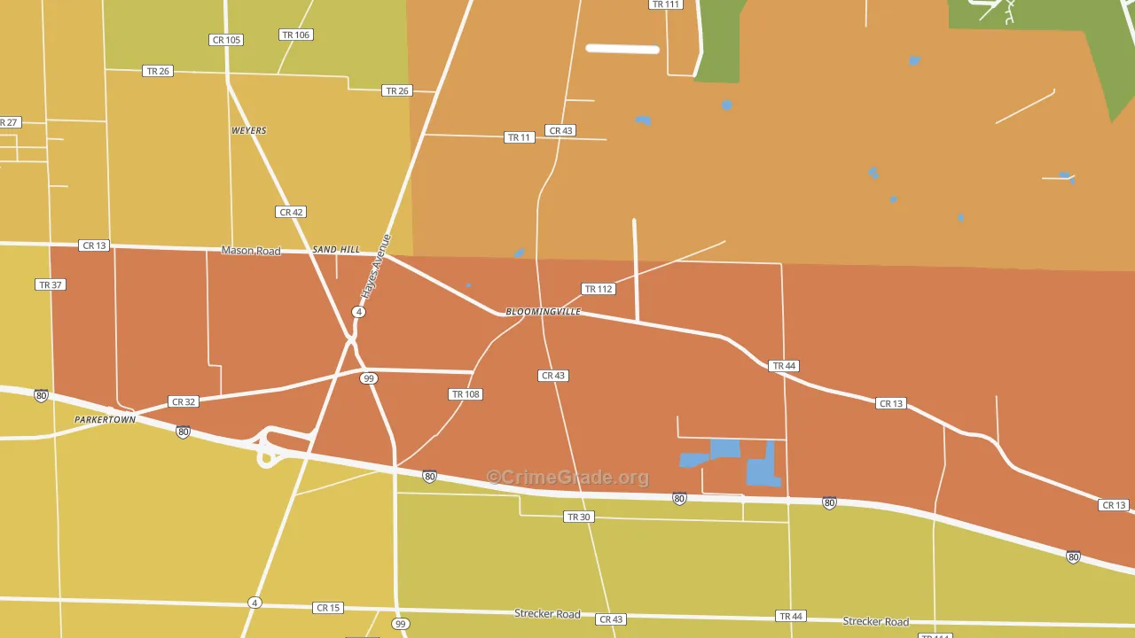 Bloomingville, OH Map of Theft Rates