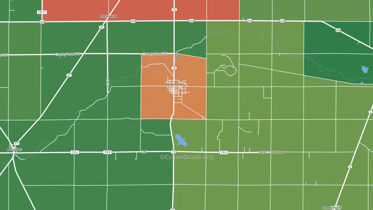 Bloomville, OH Map of Theft Rates