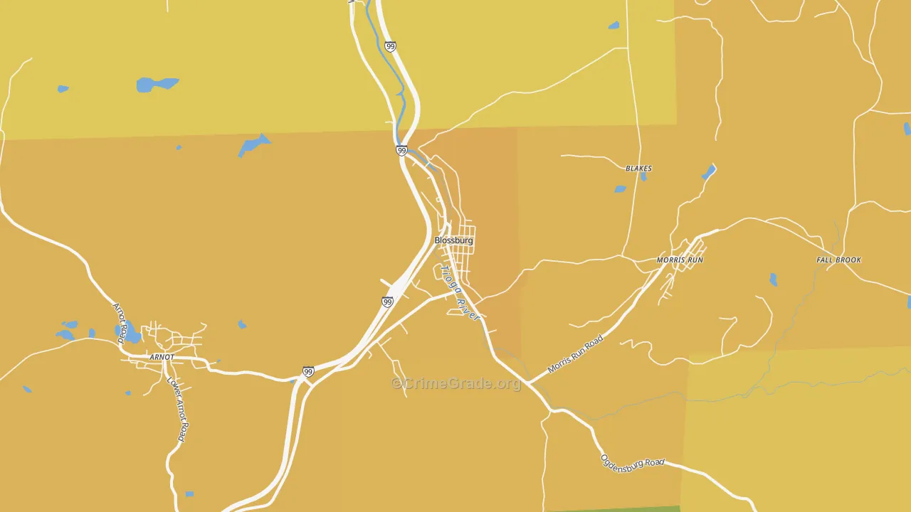 Blossburg, PA Map of Theft Rates