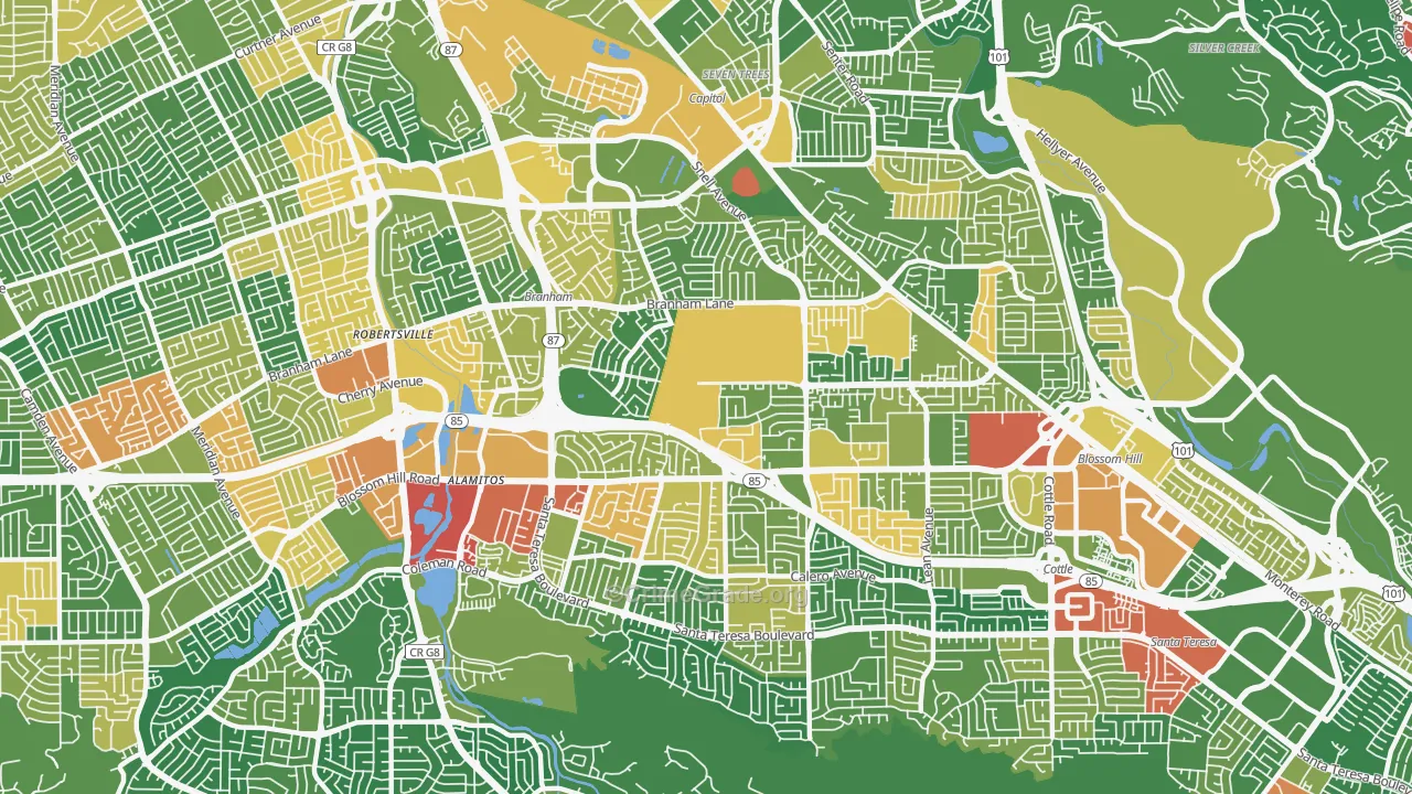 Blossom Valley, San Jose, CA Map of Theft Rates