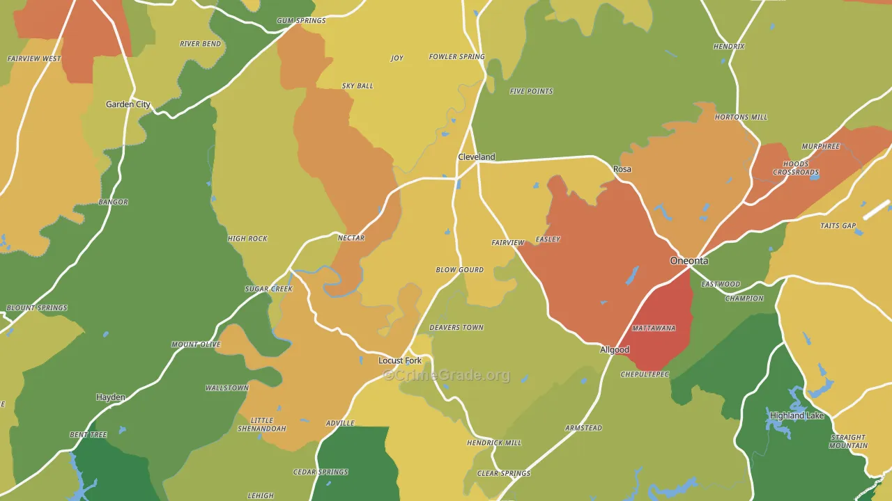 Blount County, AL Map of Theft Rates