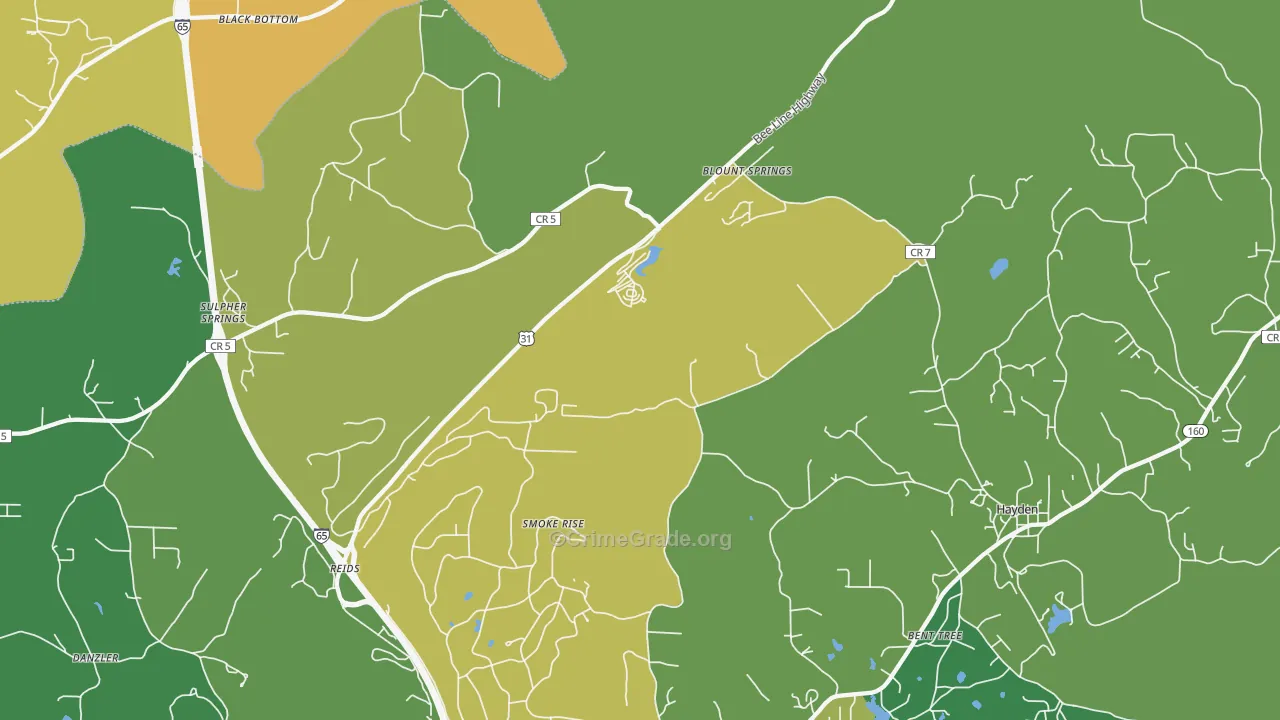 Blount Springs, AL Map of Theft Rates
