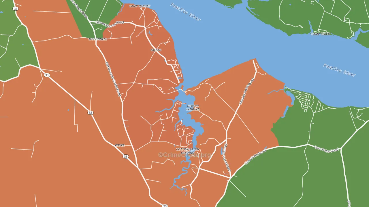 Blounts Creek, NC Map of Theft Rates