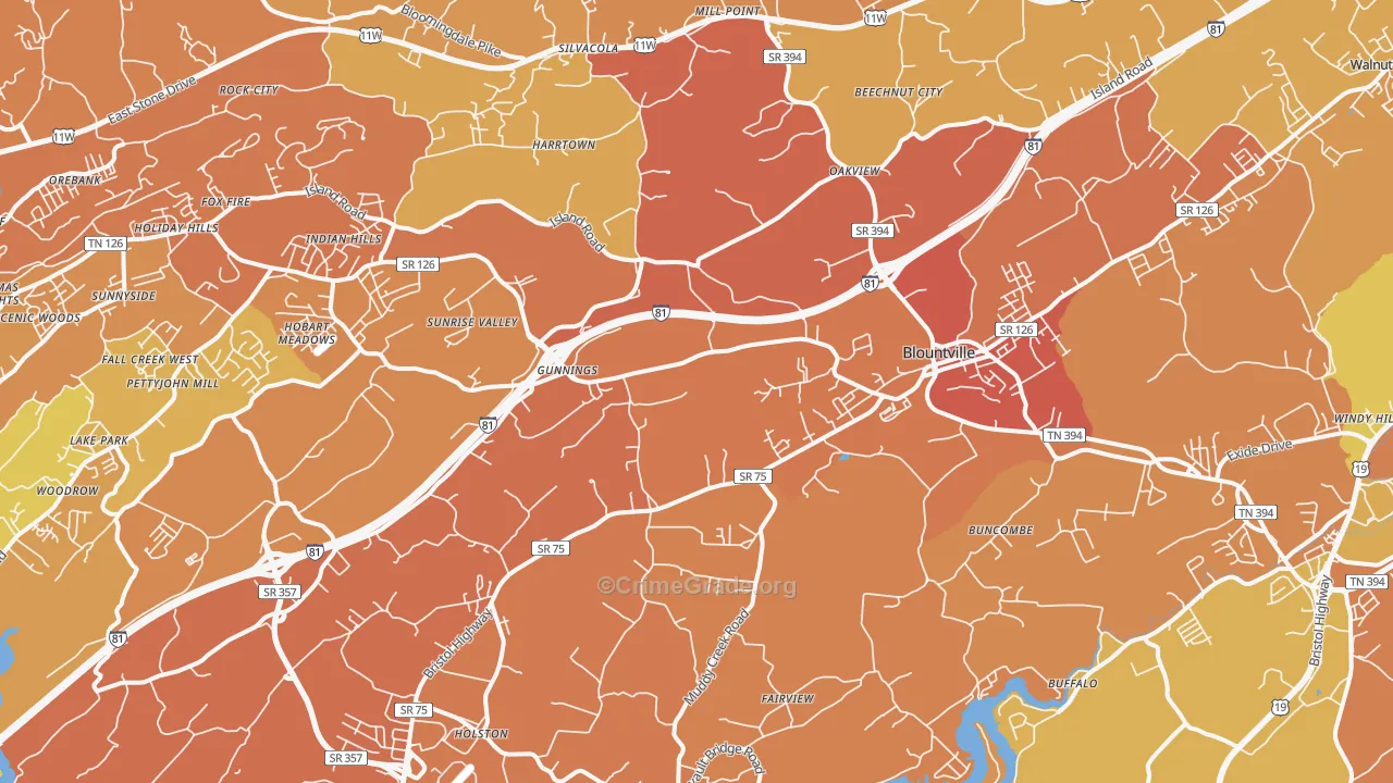 Blountville, TN Map of Theft Rates