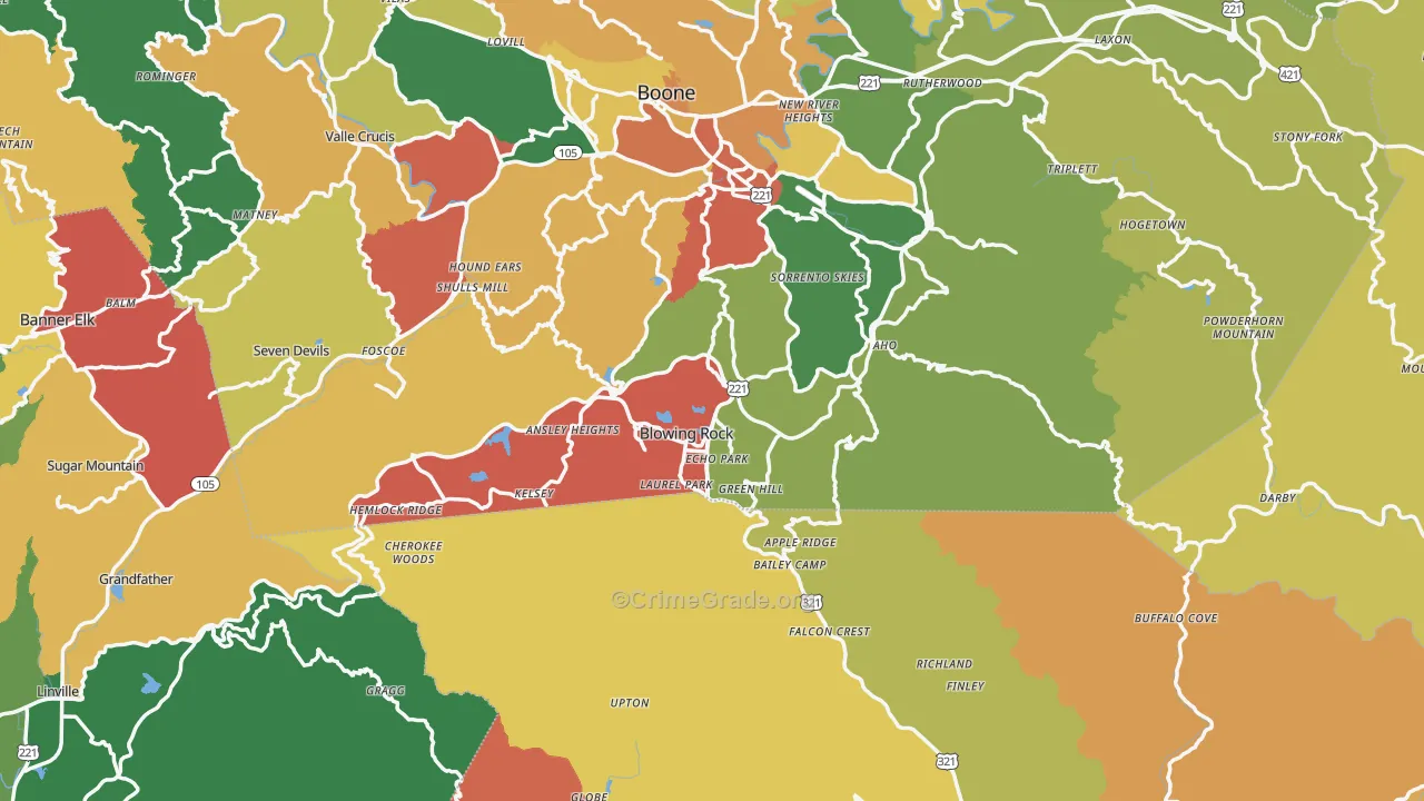 Blowing Rock, NC Map of Theft Rates