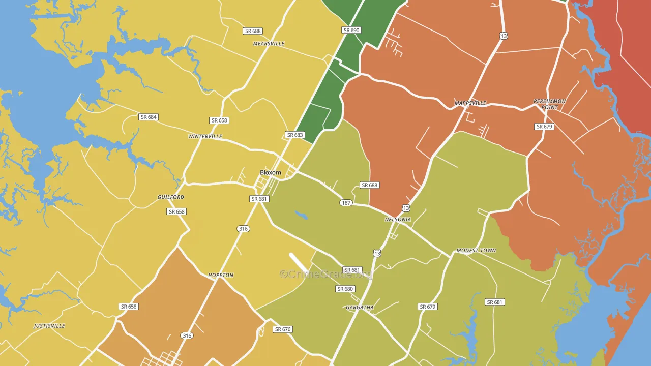 Bloxom, VA Map of Theft Rates
