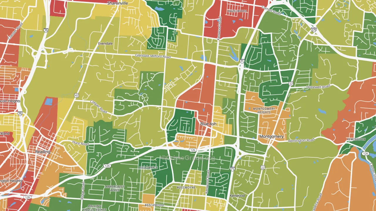 Blue Ash, OH Map of Theft Rates