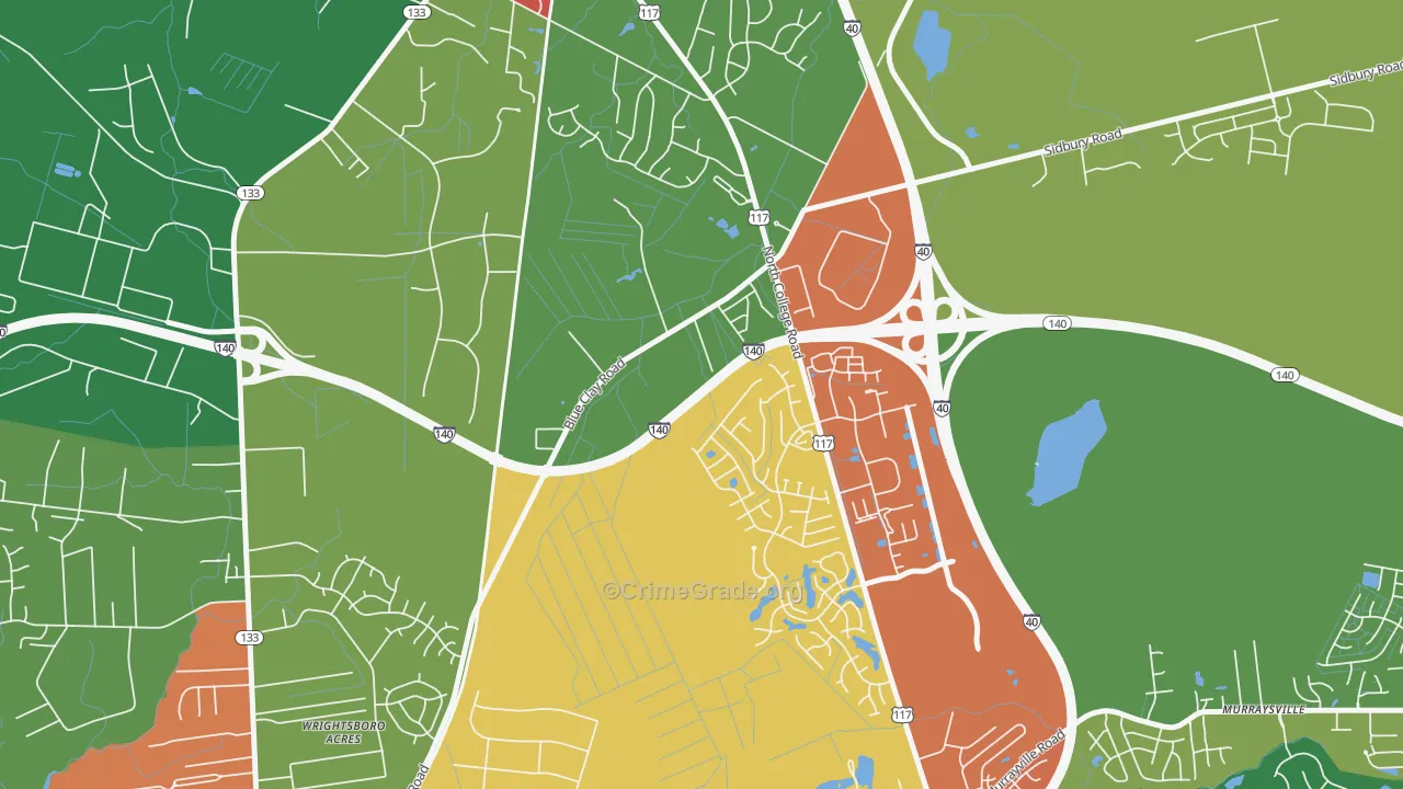 Blue Clay Farms, NC Map of Theft Rates