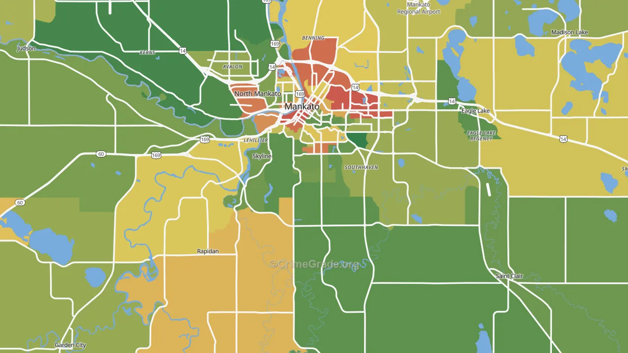 Blue Earth County, MN Map of Theft Rates