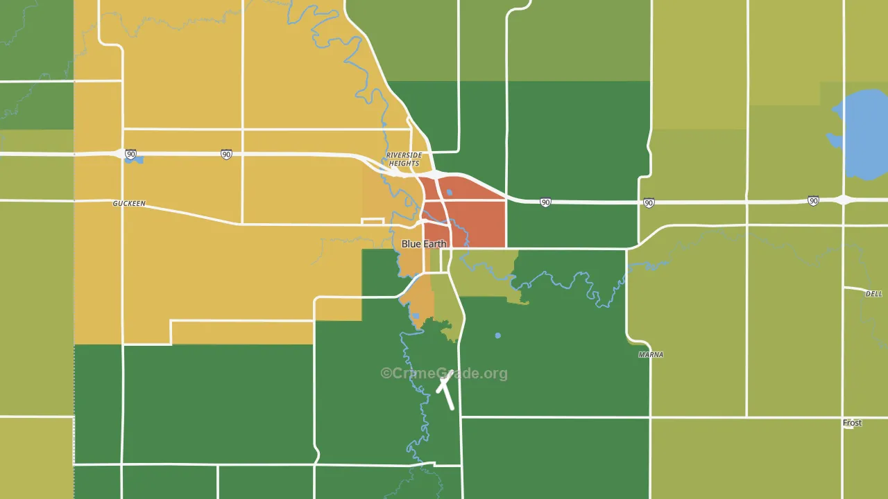 Blue Earth, MN Map of Theft Rates