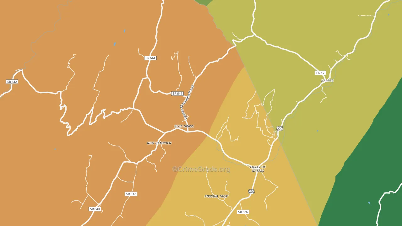 Blue Grass, VA Map of Theft Rates