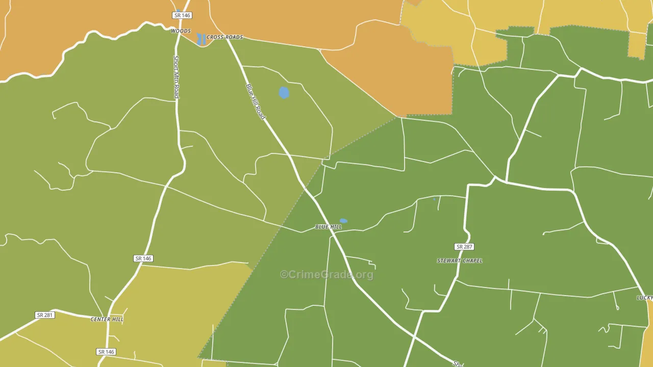 Blue Hill, TN Map of Theft Rates