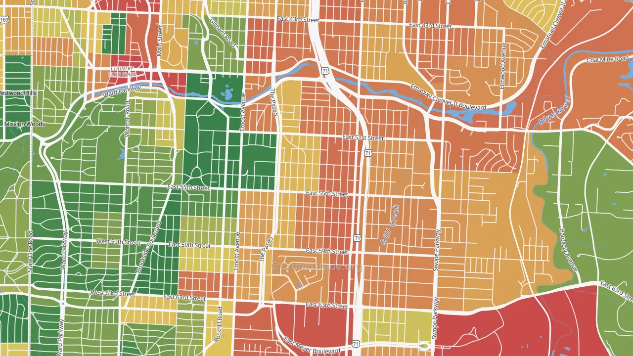 Blue Hills, Kansas City, MO Map of Theft Rates